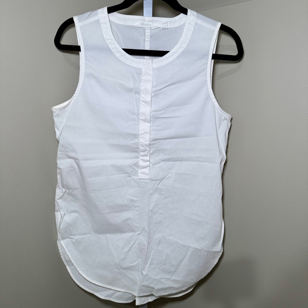 Athleta White Sleeveless Split Back Tunic Top Small Cotton Blend‎ Hidden Placket